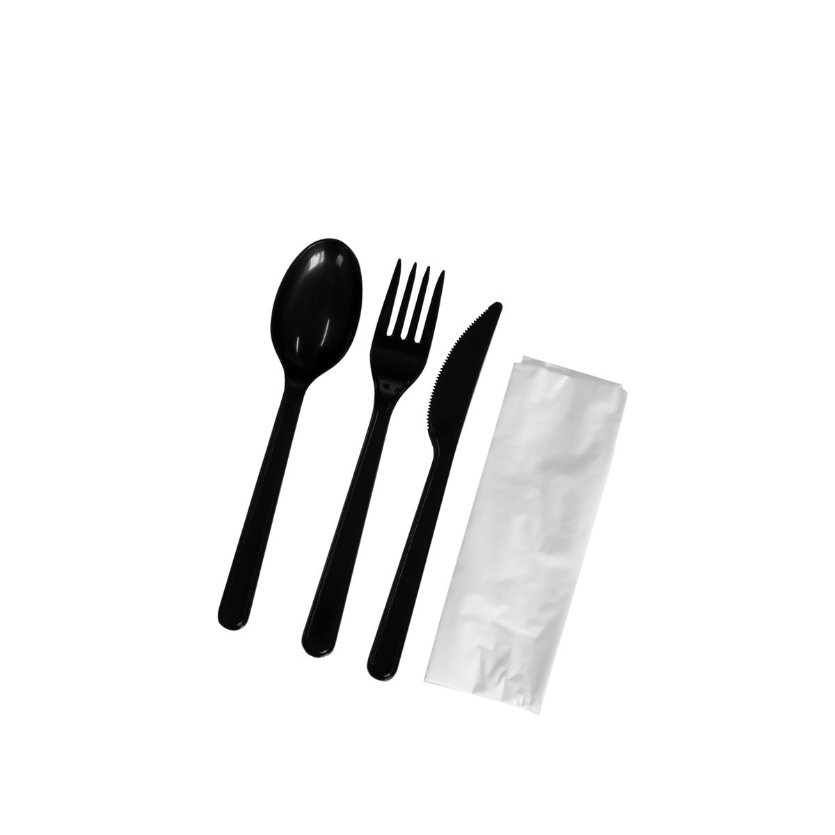 SET 4 u 1 crni (vilica, žlica, nož, i salveta), 250/1 pak