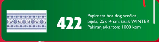 Adventska vrećica za HOT DOG/KOBASICA, 25x14cm, tisak "Advent", 1000/1 pakiranje