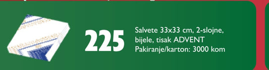 Adventska salveta tisak "ADVENT" 33X33cm 2 - slojna 3000 kom pakiranje